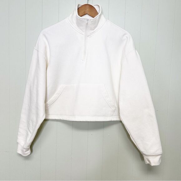 WeWoreWhat Cropped Knit Quarter Zip Pullover Off White Size Medium - Picture 2 of 5